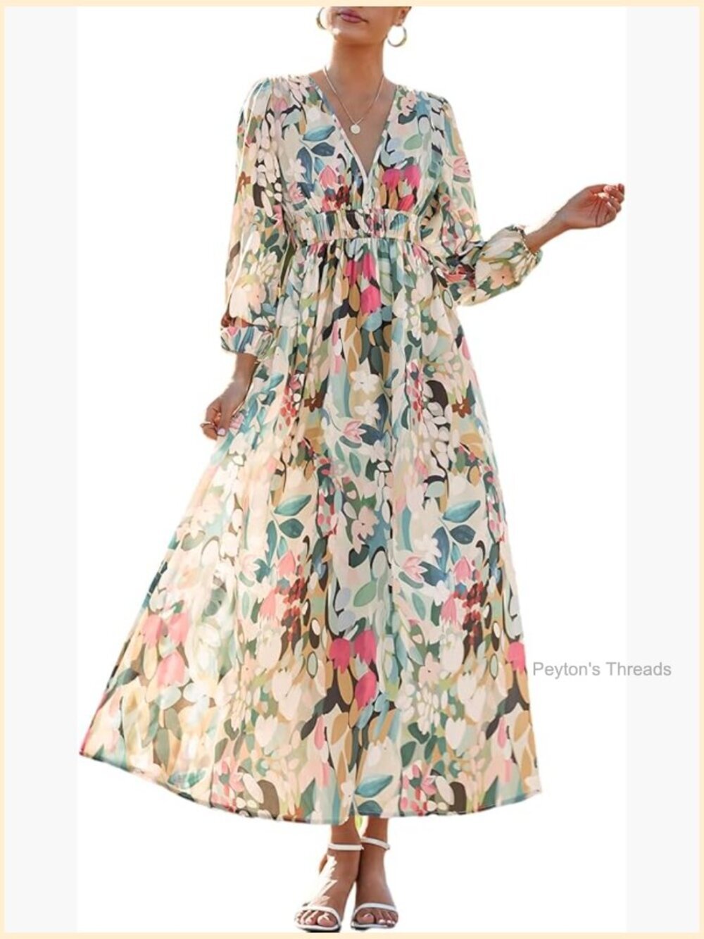 Long Sleeve Floral Maxi Dress for Wedding Guest
